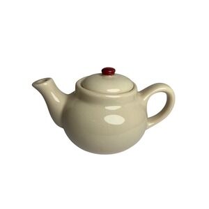 Vintage Wallace China Individual Teapot Cream Red Knob Mid Century Made in USA
